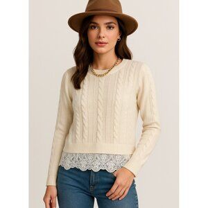 Quinn wool and lace cable knit Cashmeres sweater Size XS